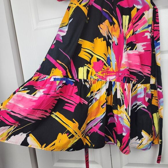 New York & Co. Midi Dress Graphic-Print Poplin Puff-Sleeve Wrap Tie Waist Sz M - Picture 5 of 16